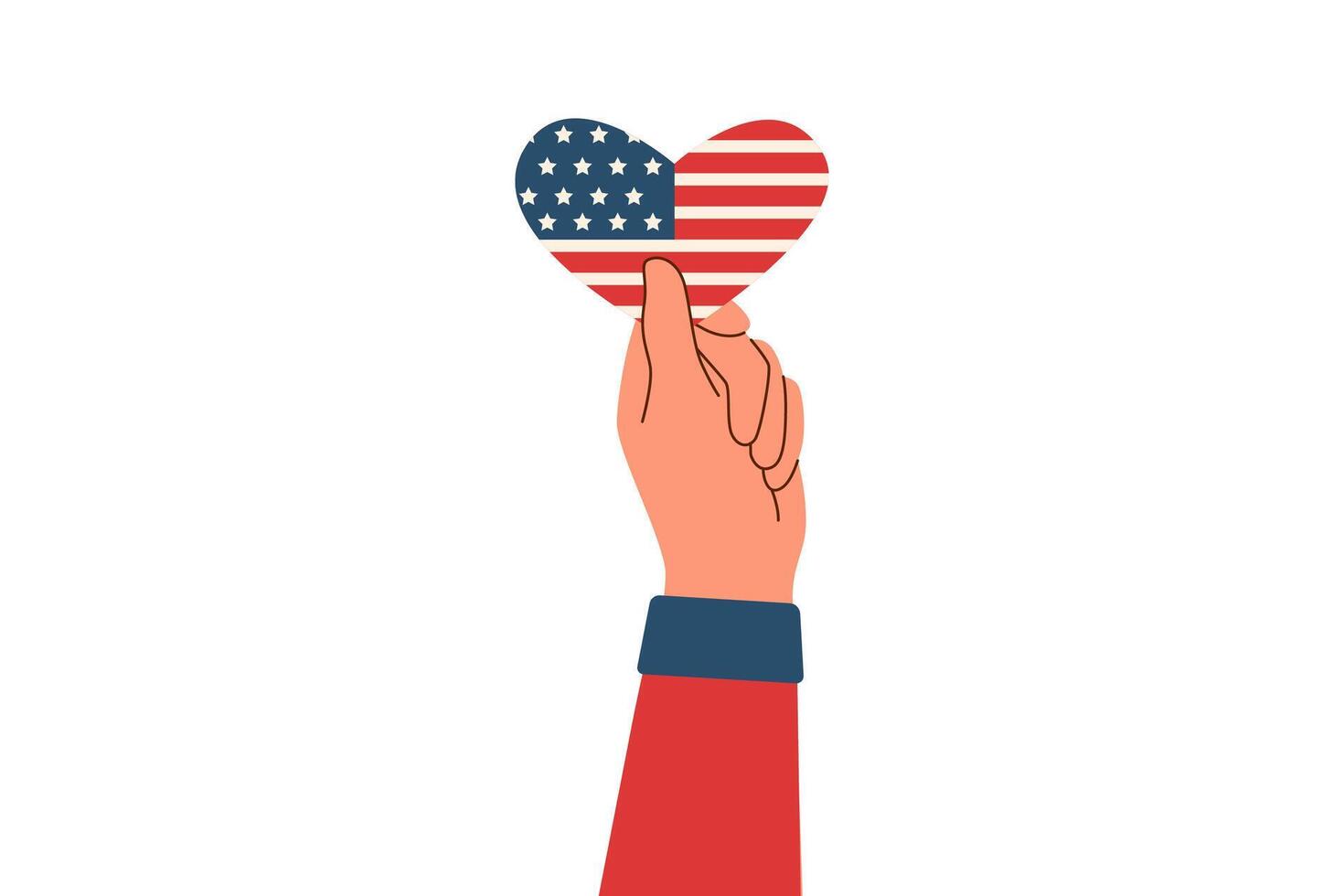 Hand holding american flag in the shape of heart. Memorial day and Independence day concept. vector