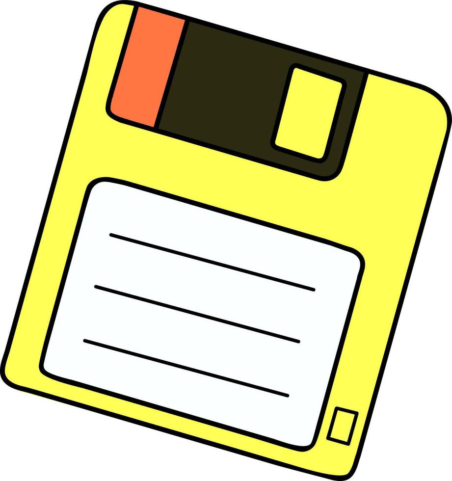 Yellow floppy disk, 90's technology, Old disk, CD-ROM, Vintage technology, Old technology, Computer file, Portable hard disk, Computer illustration background vector