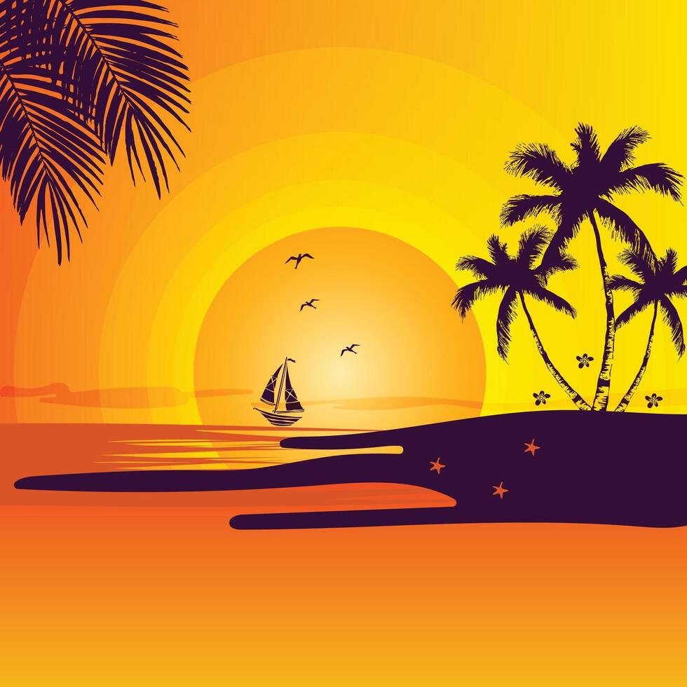 Beach Sunset Landscape vector