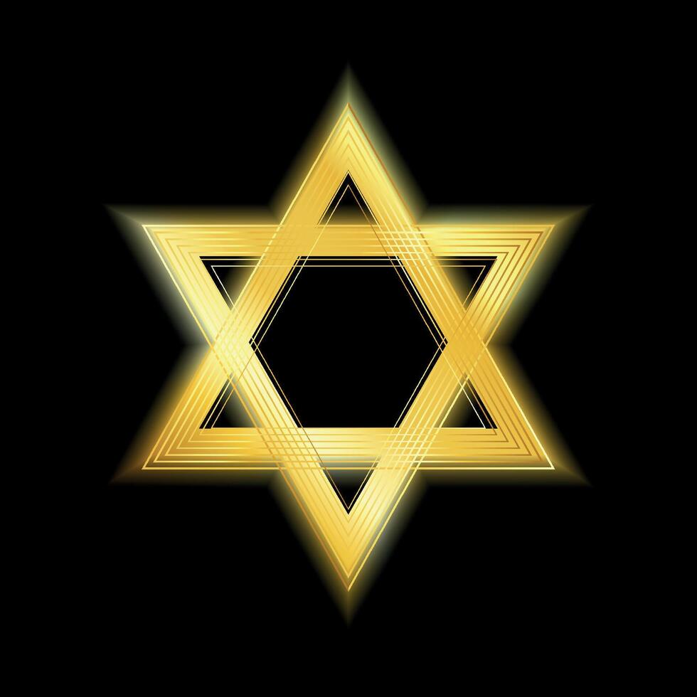 Star of David gold color illustration. Jewish symbolism icon. The Star of David, is a symbol of Judaism as a religion on a black background vector
