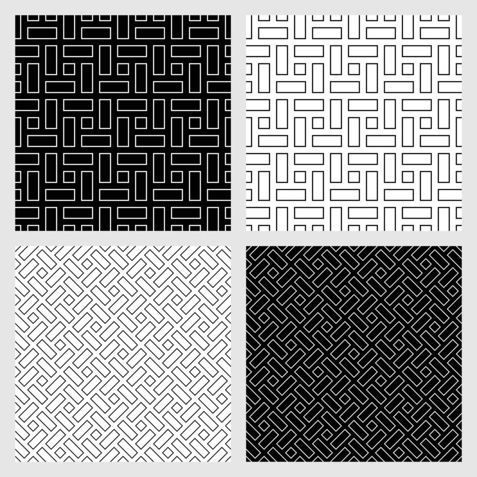 Black and White Linear Block Seamless Patterns with Invert Versions vector