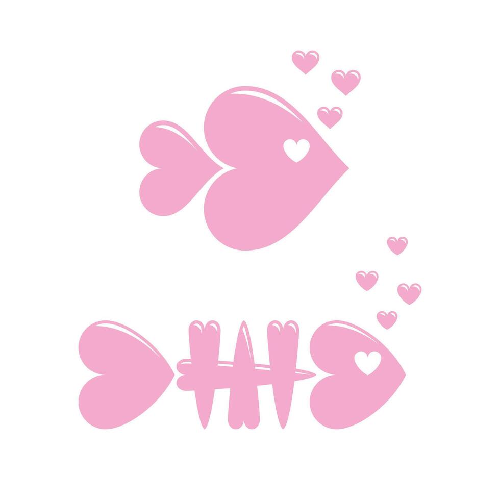 Multipurpose Heart Fish and Fish Bone in Pink Color vector