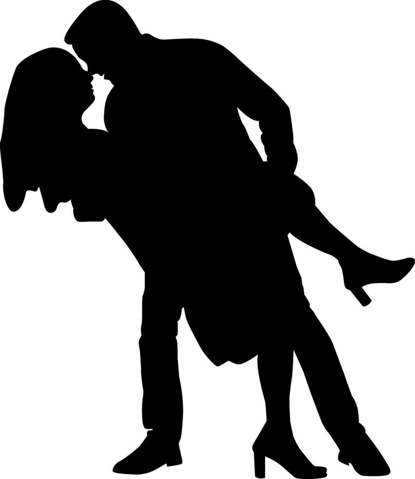 Silhouette roamntic couple dance on the white background vector