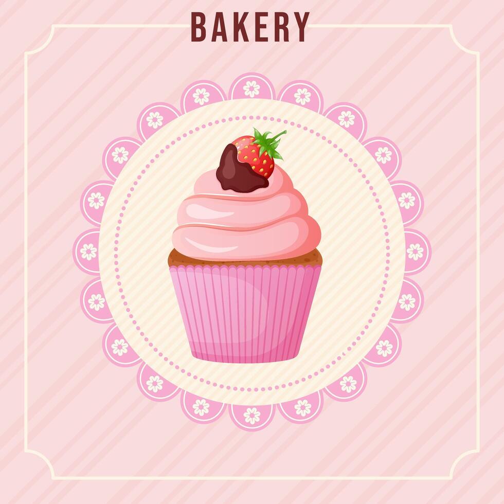 Sweet bakery card with cupcake Social media post template for sweet shop with pastry vector