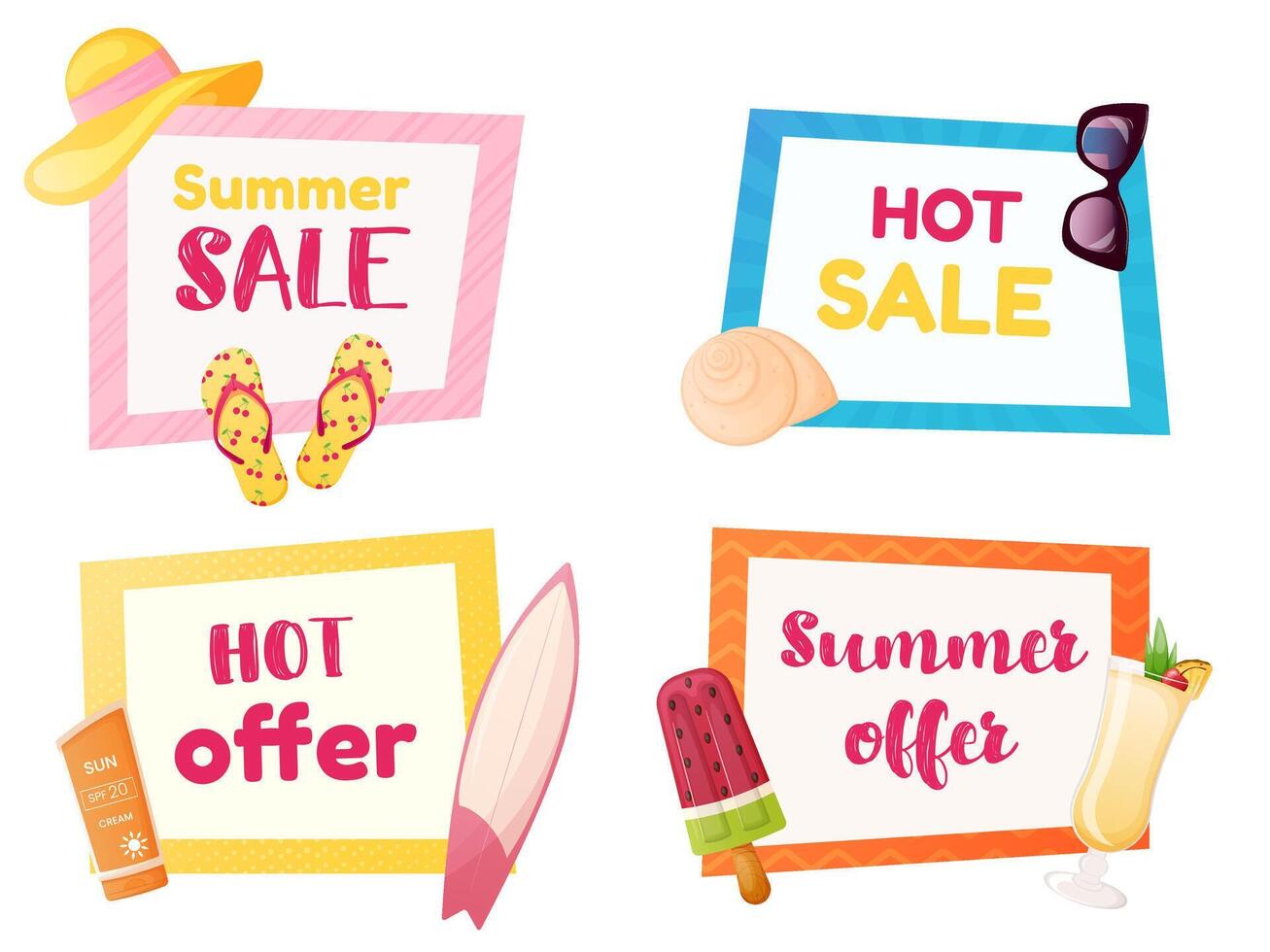 Summer sale labels and tags set with vacation , travel elements vector