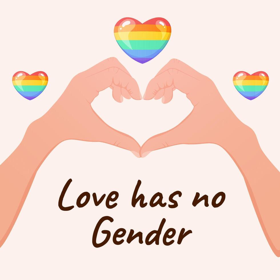 Pride month LGBTQ community social media post, banner with hands making a heart vector