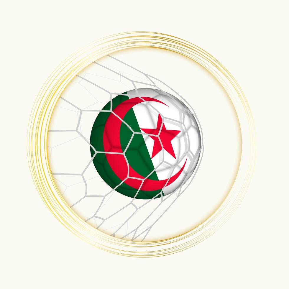 Algeria scoring goal, abstract football symbol with illustration of Algeria ball in soccer net. vector