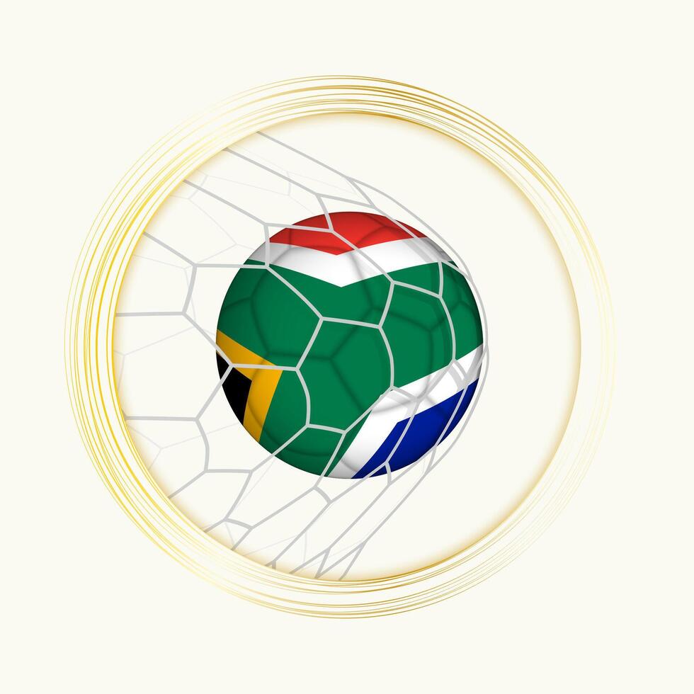 South Africa scoring goal, abstract football symbol with illustration of South Africa ball in soccer net. vector