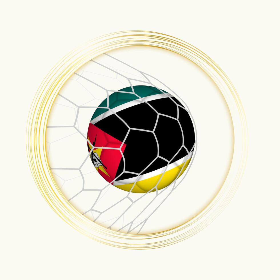 Mozambique scoring goal, abstract football symbol with illustration of Mozambique ball in soccer net. vector