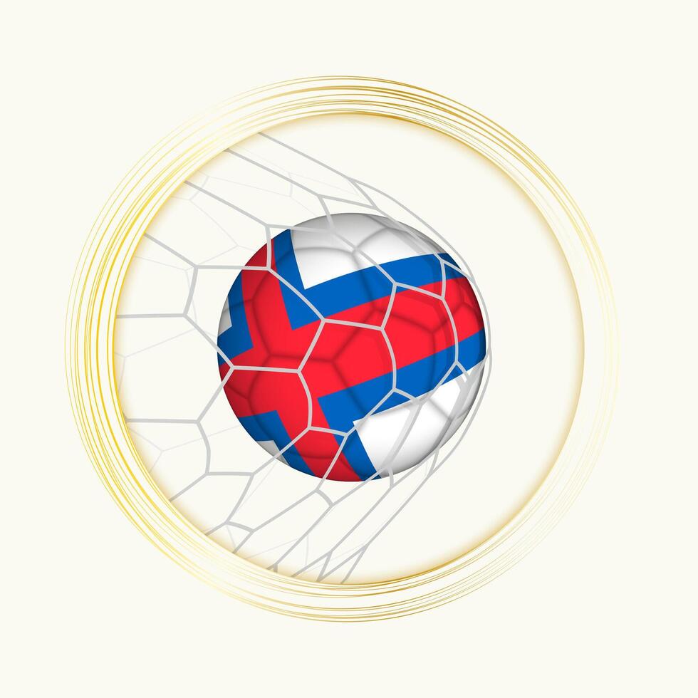 Faroe Islands scoring goal, abstract football symbol with illustration of Faroe Islands ball in soccer net. vector