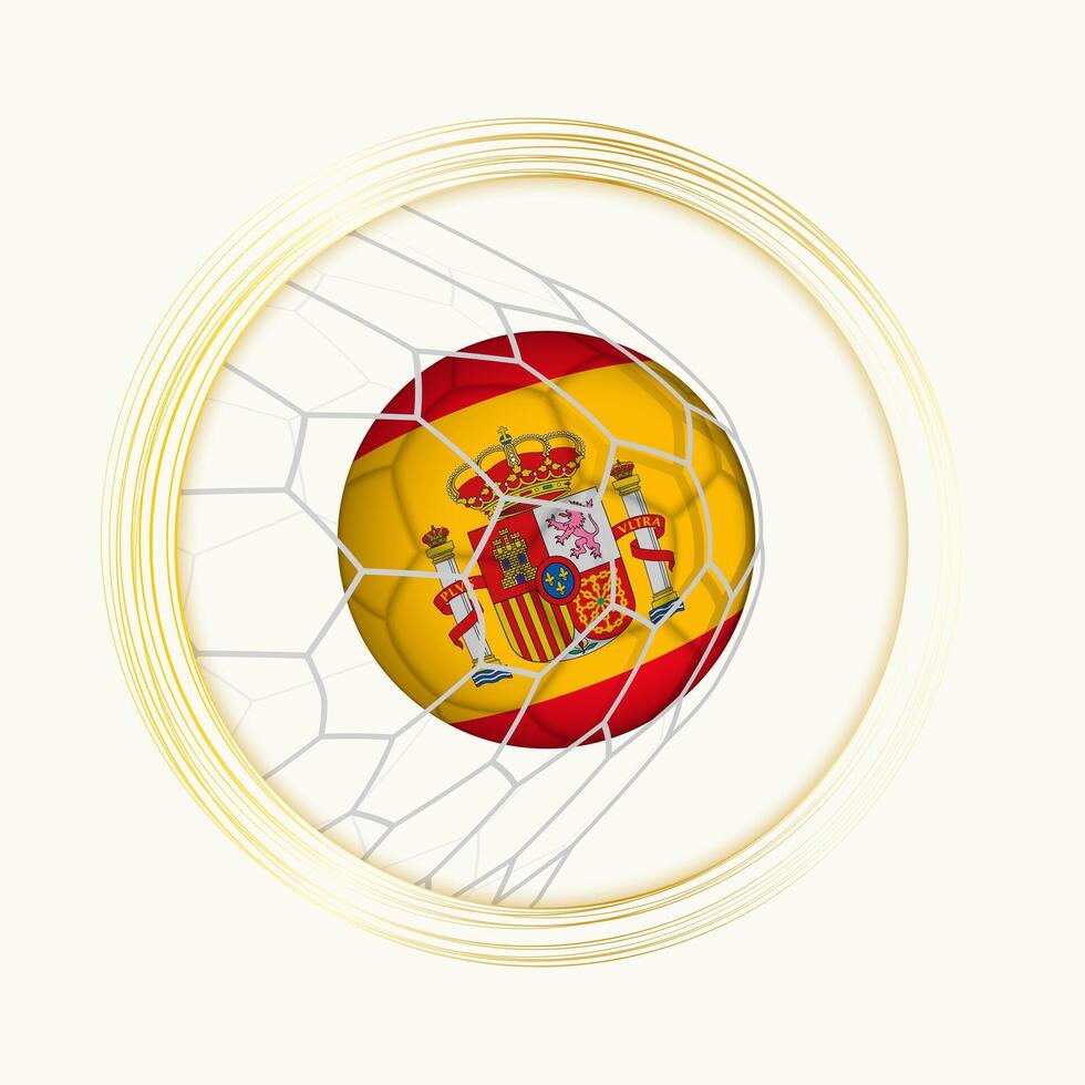 Spain scoring goal, abstract football symbol with illustration of Spain ball in soccer net. vector