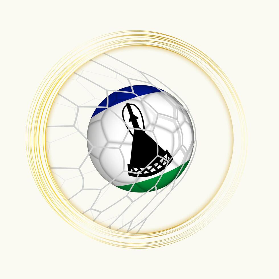 Lesotho scoring goal, abstract football symbol with illustration of Lesotho ball in soccer net. vector