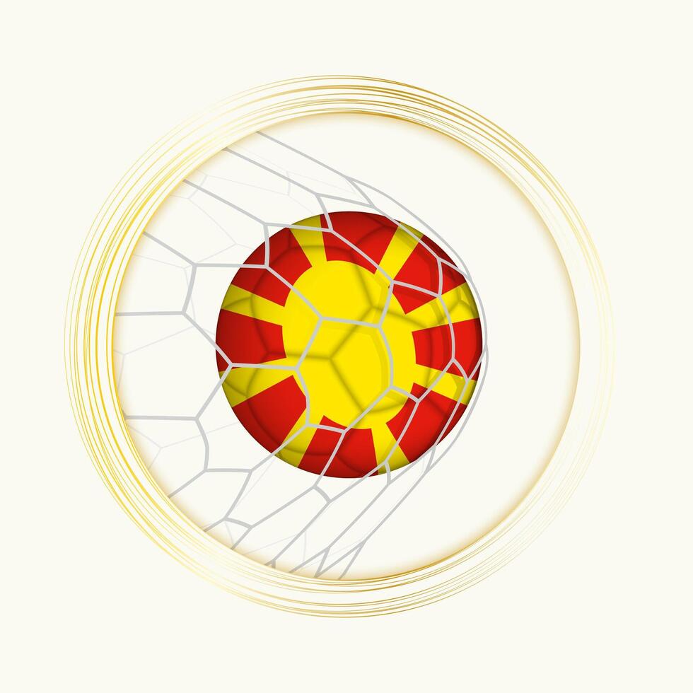 North Macedonia scoring goal, abstract football symbol with illustration of North Macedonia ball in soccer net. vector
