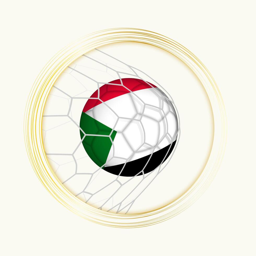 Sudan scoring goal, abstract football symbol with illustration of Sudan ball in soccer net. vector