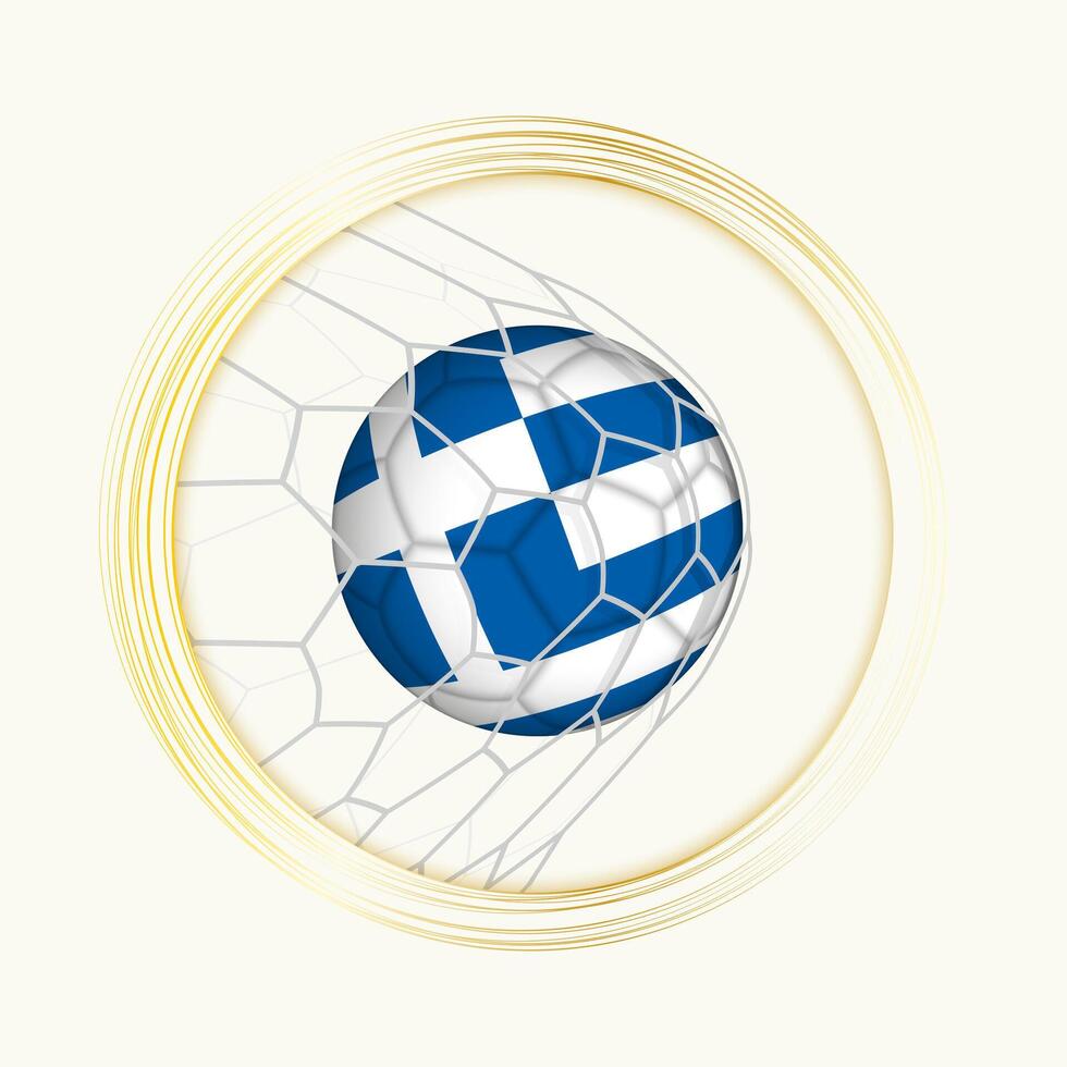 Greece scoring goal, abstract football symbol with illustration of Greece ball in soccer net. vector