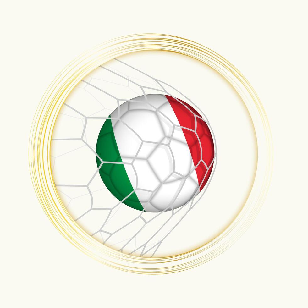 Italy scoring goal, abstract football symbol with illustration of Italy ball in soccer net. vector