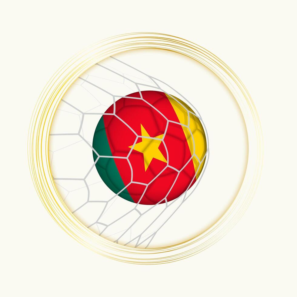 Cameroon scoring goal, abstract football symbol with illustration of Cameroon ball in soccer net. vector