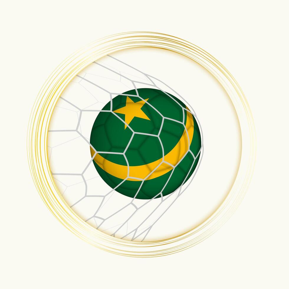 Mauritania scoring goal, abstract football symbol with illustration of Mauritania ball in soccer net. vector