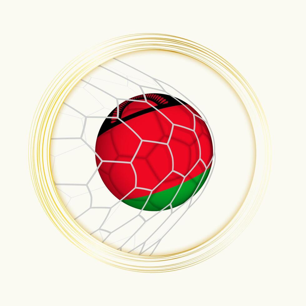 Malawi scoring goal, abstract football symbol with illustration of Malawi ball in soccer net. vector