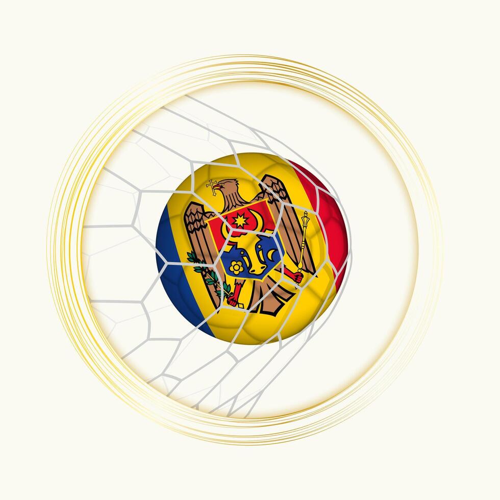 Moldova scoring goal, abstract football symbol with illustration of Moldova ball in soccer net. vector