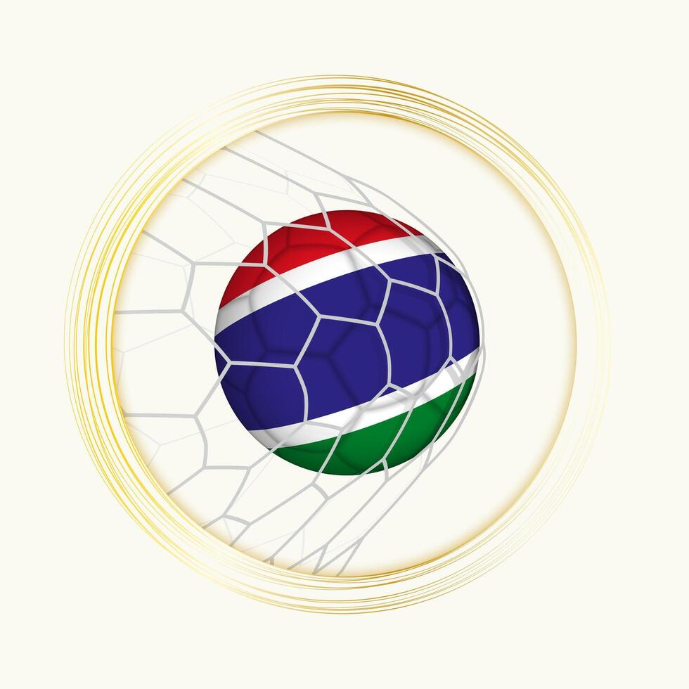 Gambia puntuación meta, resumen fútbol americano símbolo con ilustración de Gambia pelota en fútbol neto. vector