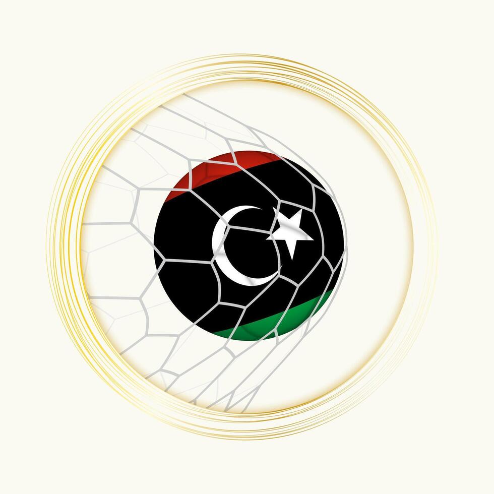 Libya scoring goal, abstract football symbol with illustration of Libya ball in soccer net. vector