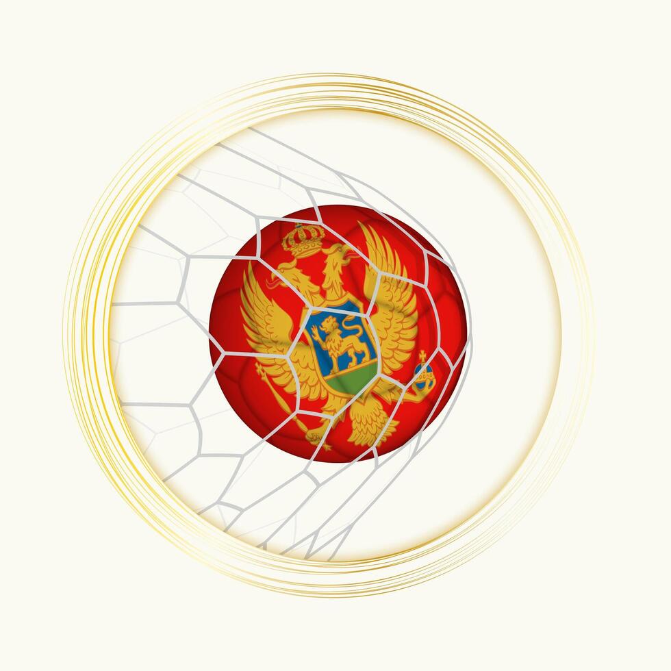 Montenegro scoring goal, abstract football symbol with illustration of Montenegro ball in soccer net. vector