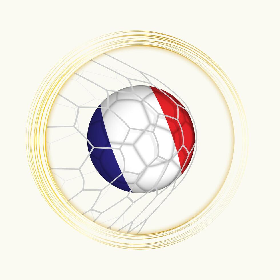 France scoring goal, abstract football symbol with illustration of France ball in soccer net. vector