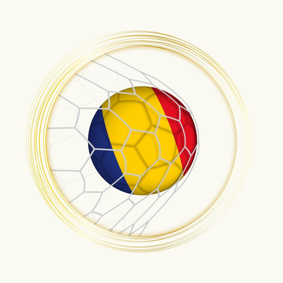 Romania scoring goal, abstract football symbol with illustration of Romania ball in soccer net. vector