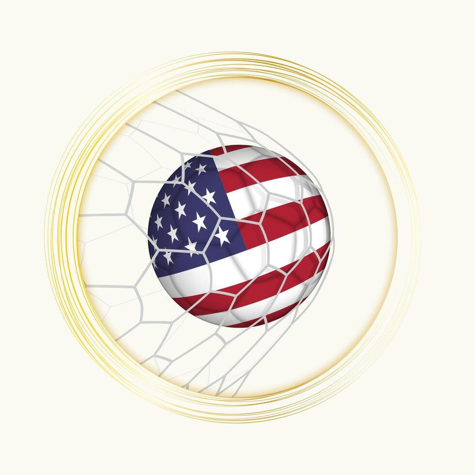 USA scoring goal, abstract football symbol with illustration of USA ball in soccer net. vector