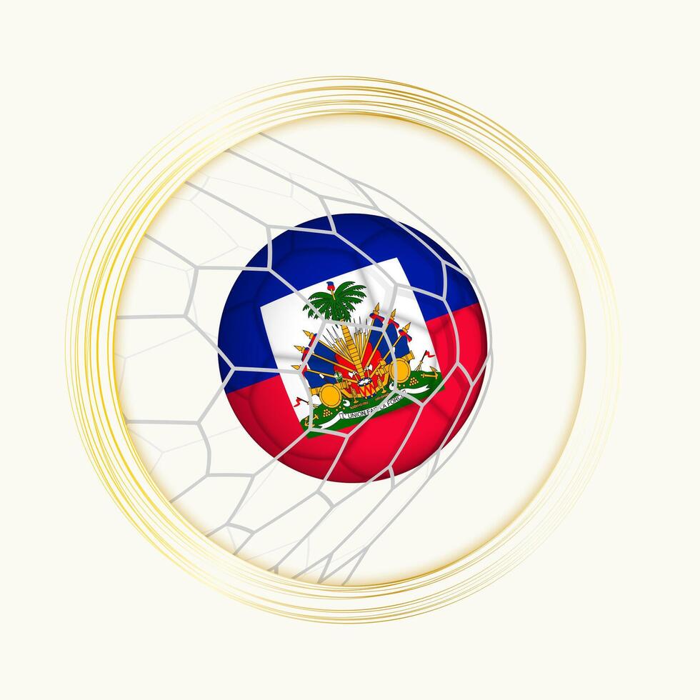 Haiti scoring goal, abstract football symbol with illustration of Haiti ball in soccer net. vector