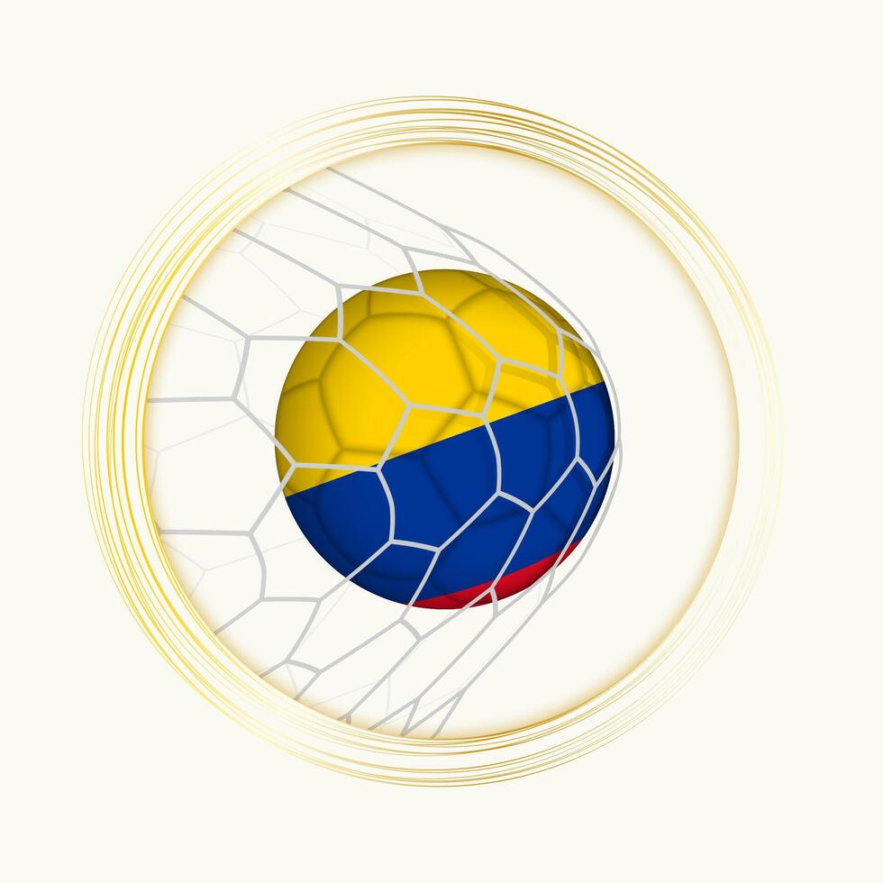 Colombia scoring goal, abstract football symbol with illustration of Colombia ball in soccer net. vector