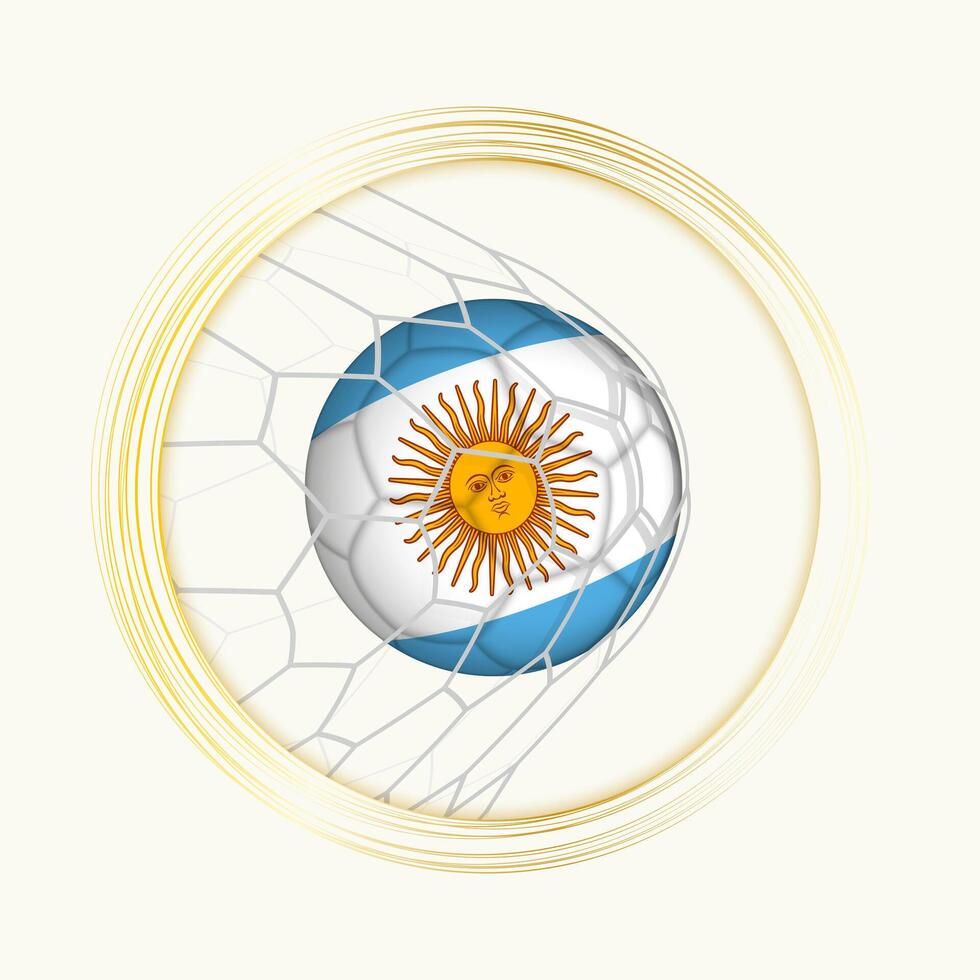 Argentina scoring goal, abstract football symbol with illustration of Argentina ball in soccer net. vector