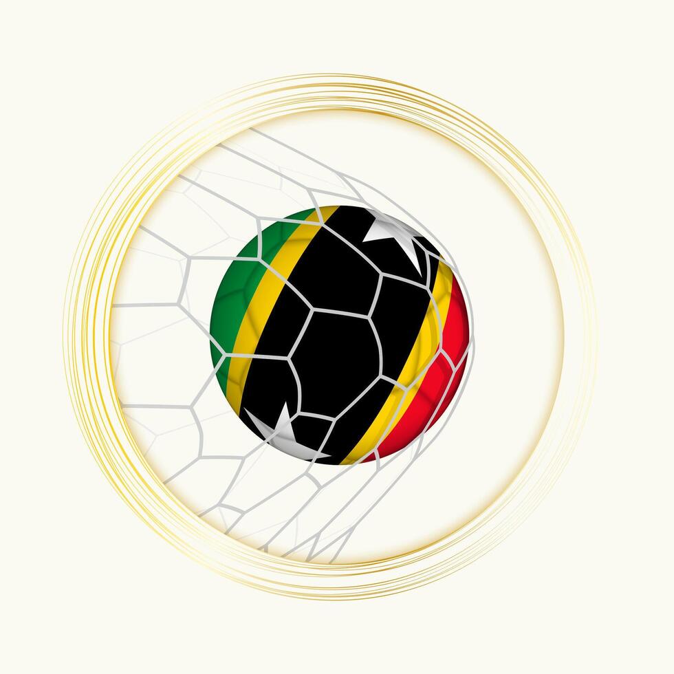 Saint Kitts and Nevis scoring goal, abstract football symbol with illustration of Saint Kitts and Nevis ball in soccer net. vector