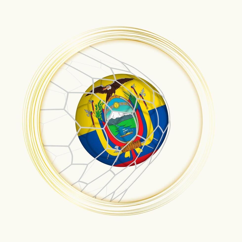 Ecuador scoring goal, abstract football symbol with illustration of Ecuador ball in soccer net. vector