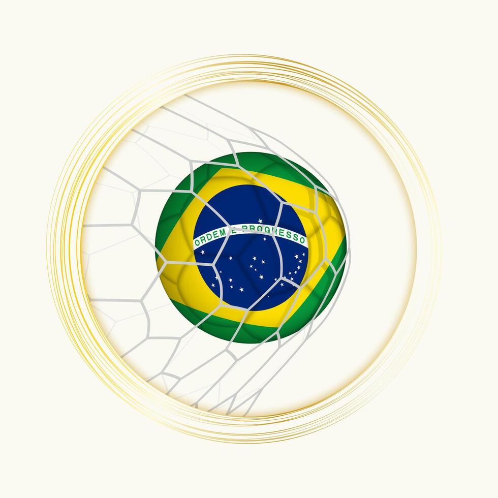 Brazil scoring goal, abstract football symbol with illustration of Brazil ball in soccer net. vector