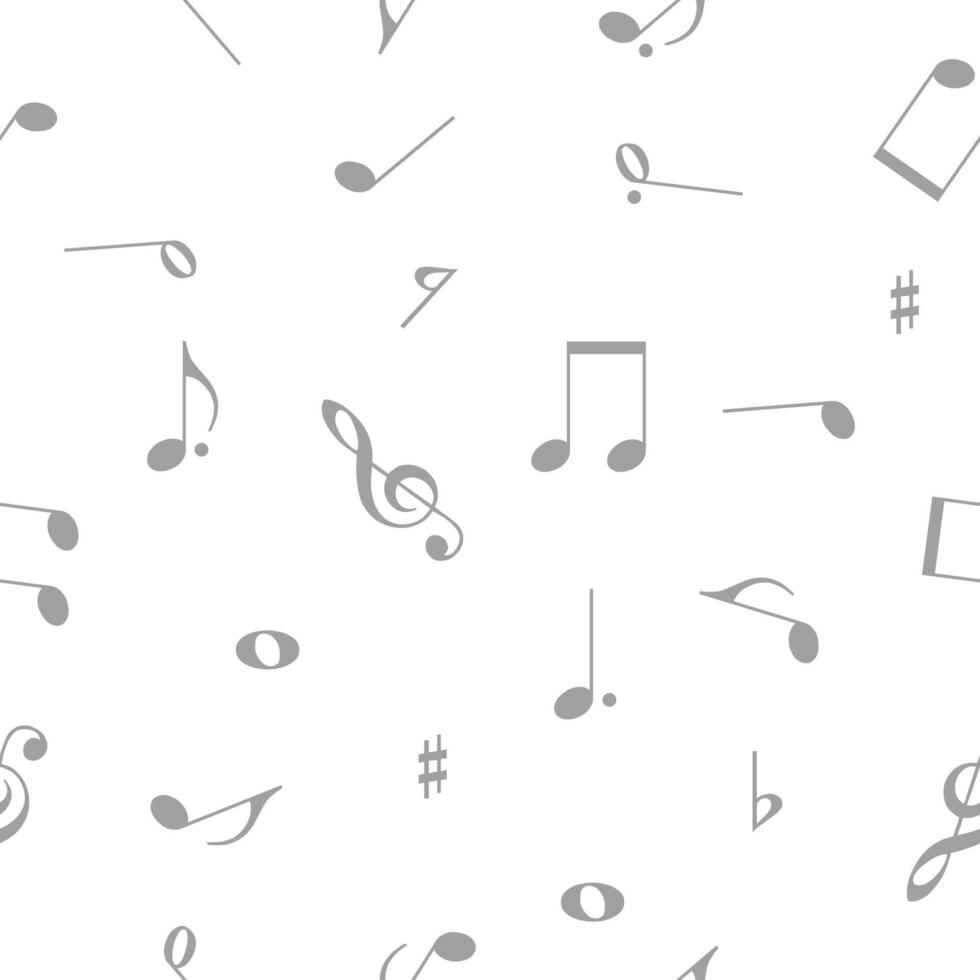 Music notes seamless pattern background, white and grey vector