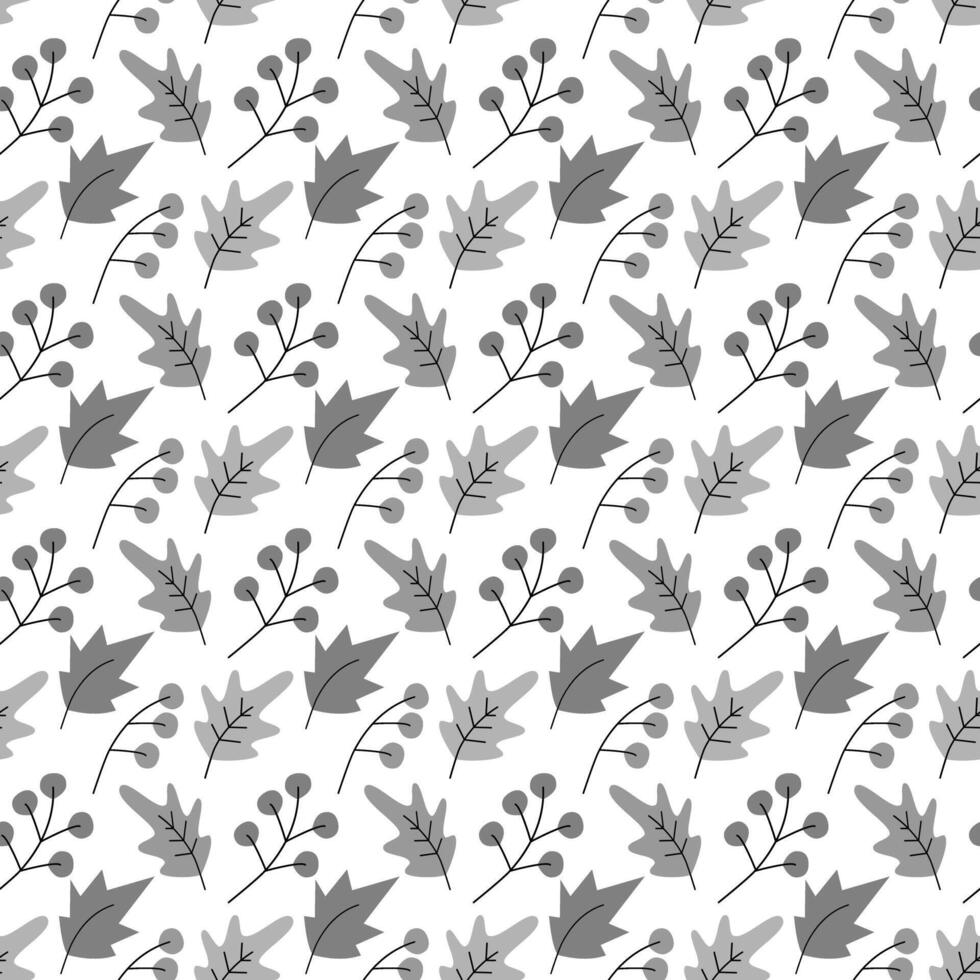 Autumn leaves and twigs Seamless pattern in grayscale Abstract background texture or wallpaper idea Isolate EPS design concept for wrapping, packing or web, cards, posters, banners, price tag vector