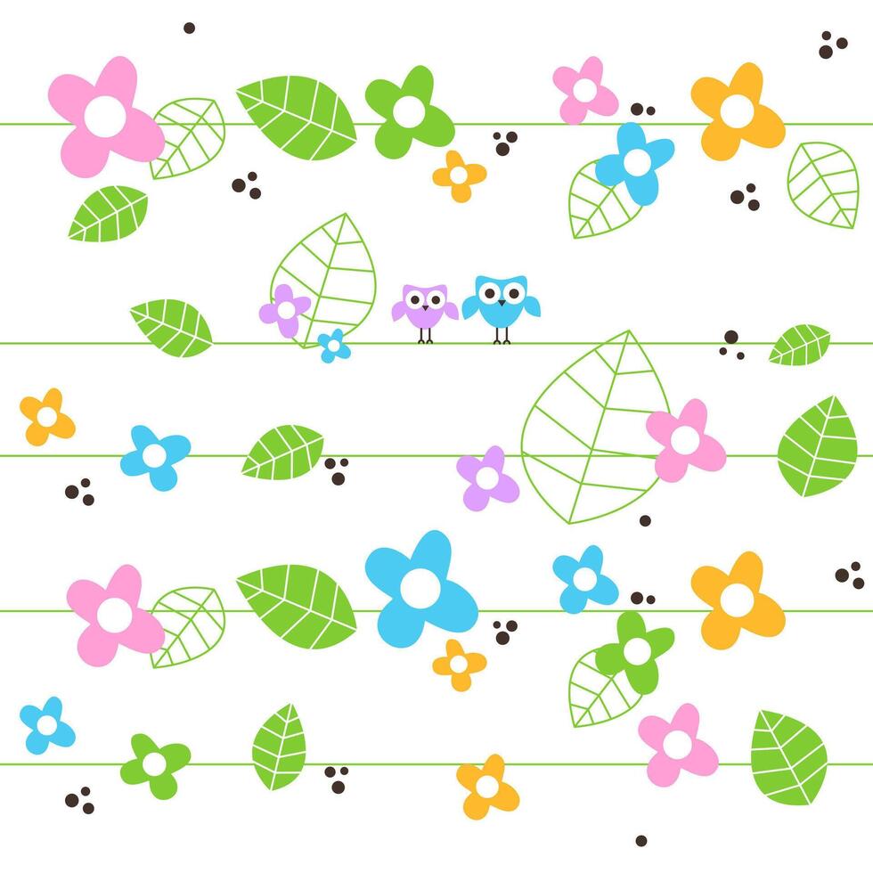 Spring Seamless colorful pattern with owls vector