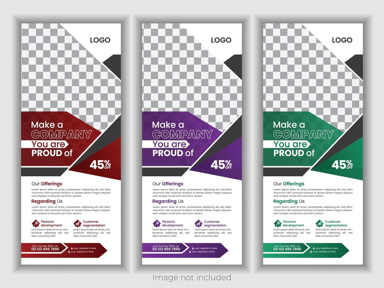 Modern clean and minimal roll up banner design with multiple color variation. vector