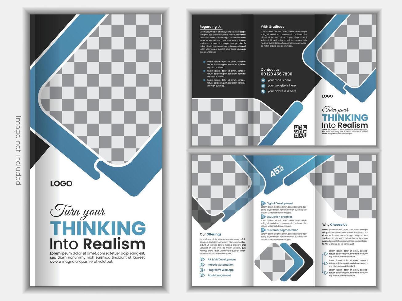 Modern and clean tri fold brochure template design for business and corporate office vector