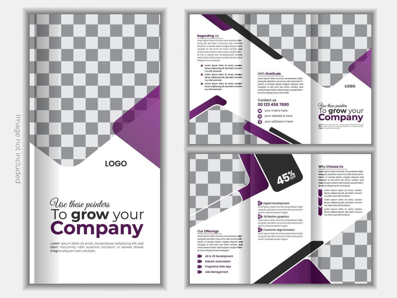 Modern and clean tri fold brochure template design for business and corporate office vector