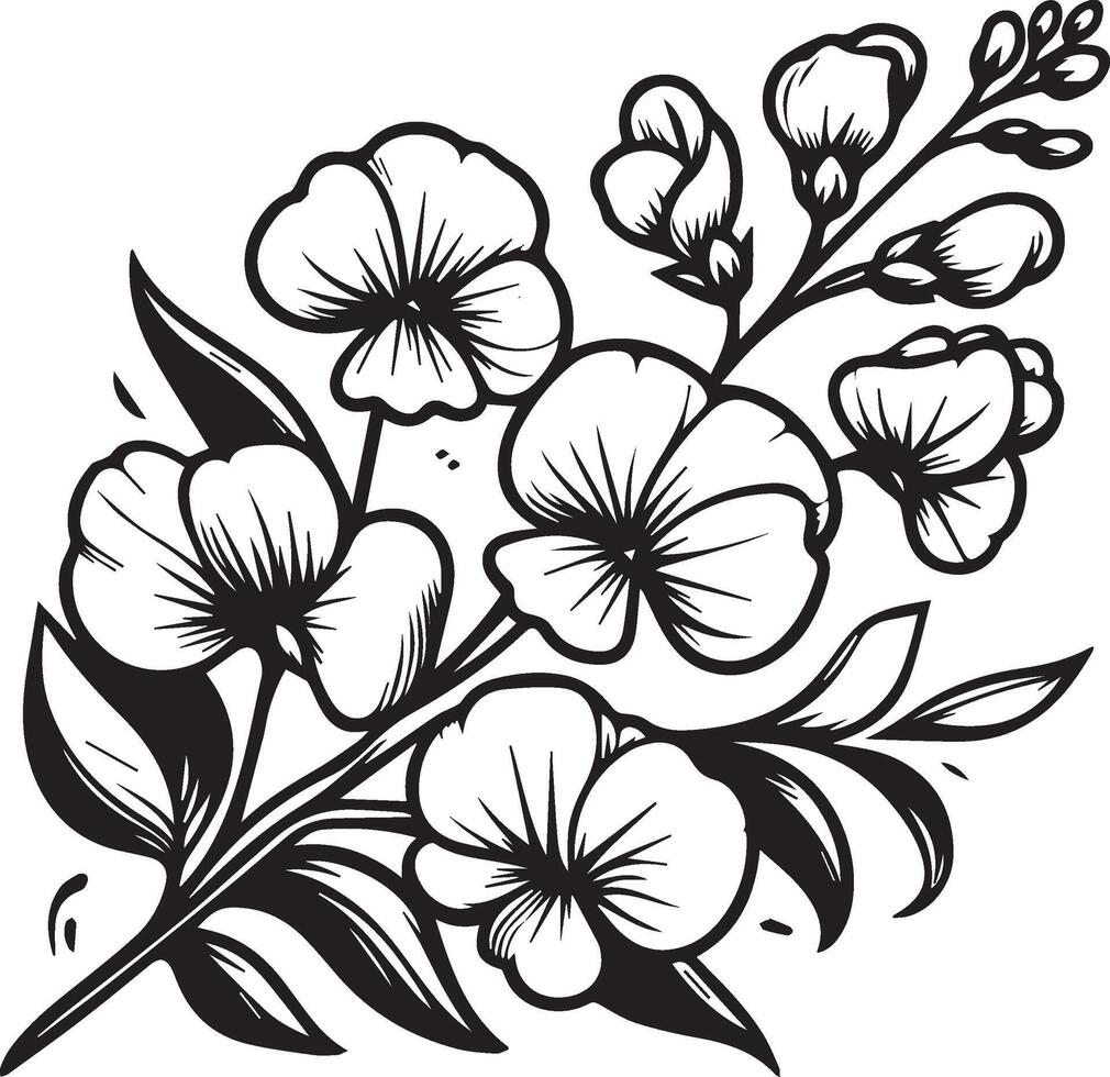 dulce guisante aislado, dibujado a mano floral elemento. ilustración ramo de flores de dulce guisante , bosquejo Arte hermosa dulce guisante flor tatuaje, colorante página para adultos vector