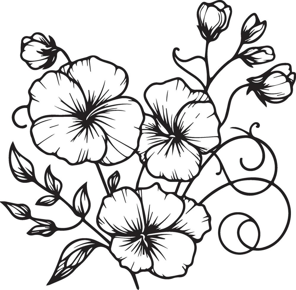 Outline print with blossoms Sweet pea, leaves, and buds Sweet pea flowers tattoos, Ornate contour Sweet pea plant for coloring pages isolated on a white background vector