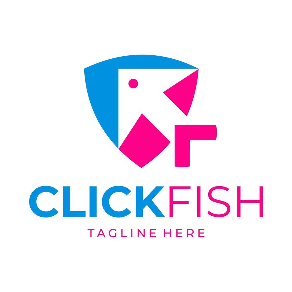 simple shield and click fish logo vector
