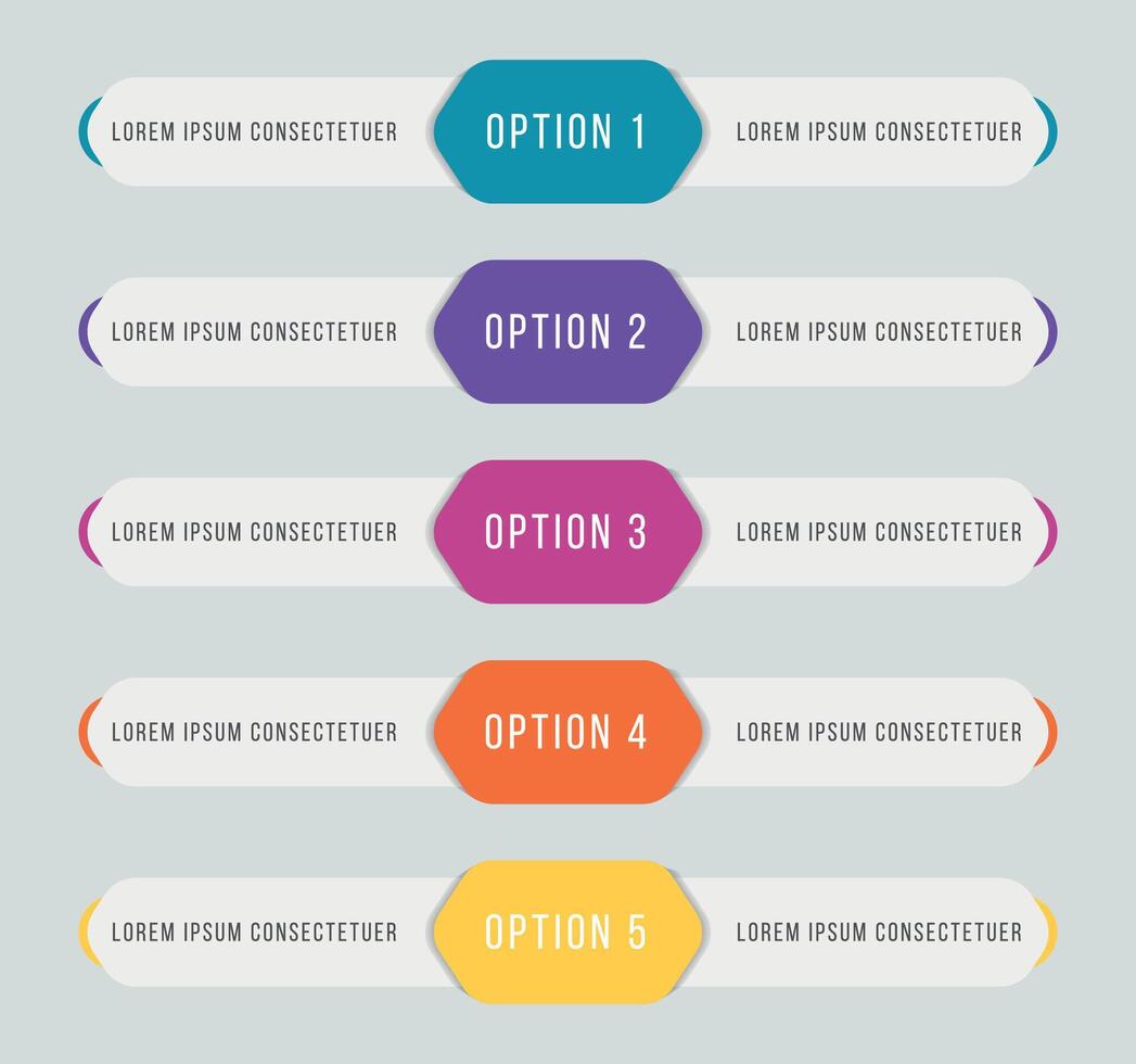 Infographics comparison 5 objects, steps, elements or options business information design vector