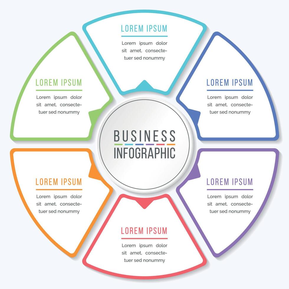 Infographic design circle 6 steps or elements business information colored vector