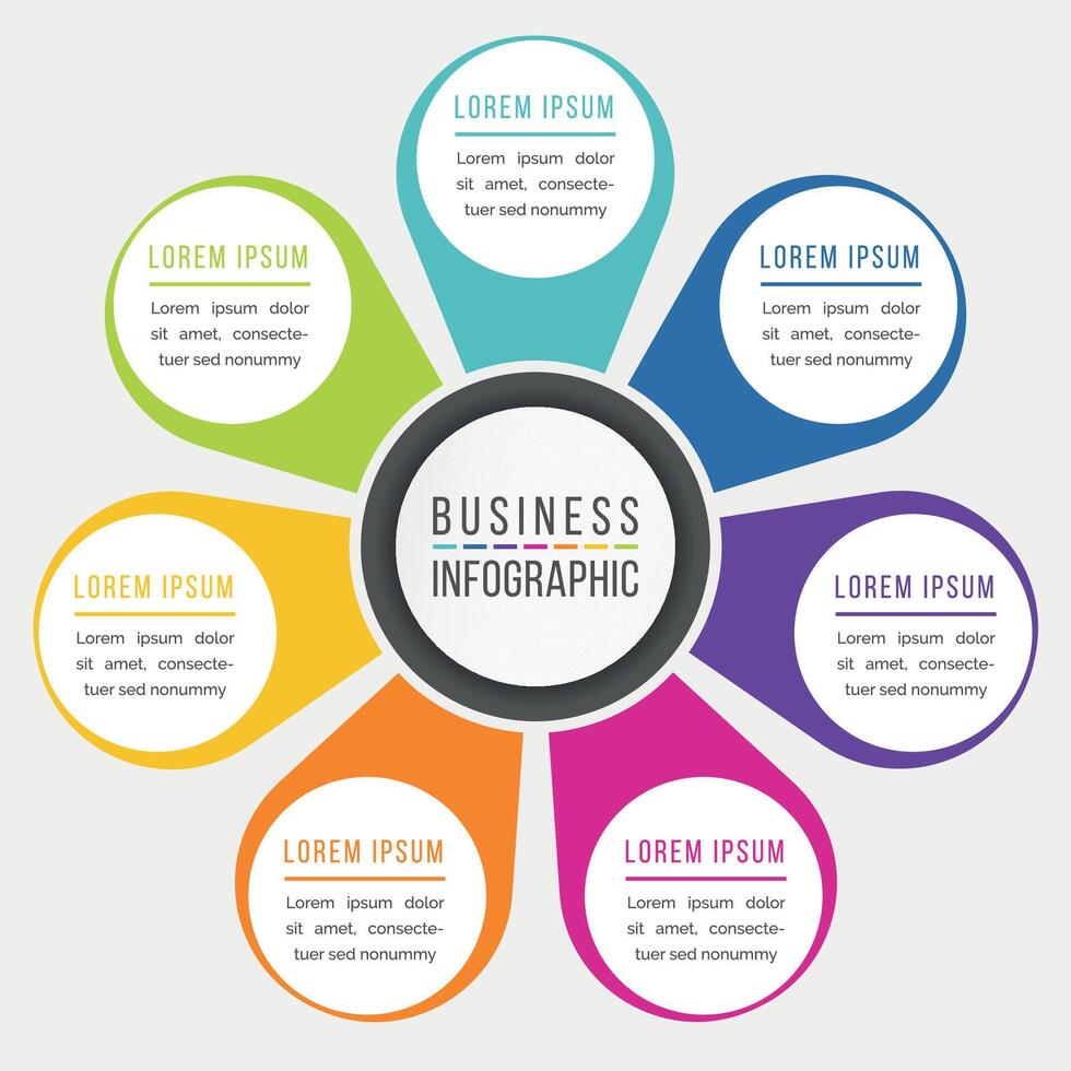 Infographics design 7 steps or options business information design colorful template vector