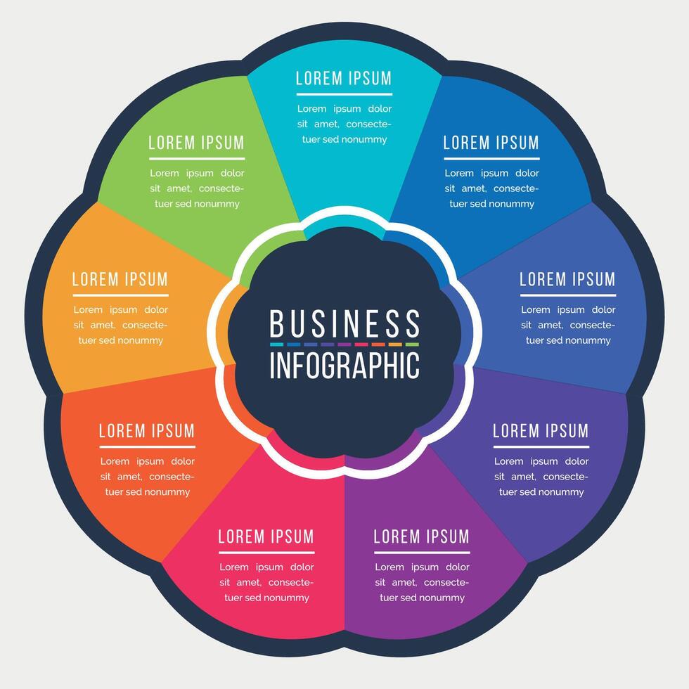 infografía diseño circulo 9 9 pasos o opciones negocio información de colores modelo vector