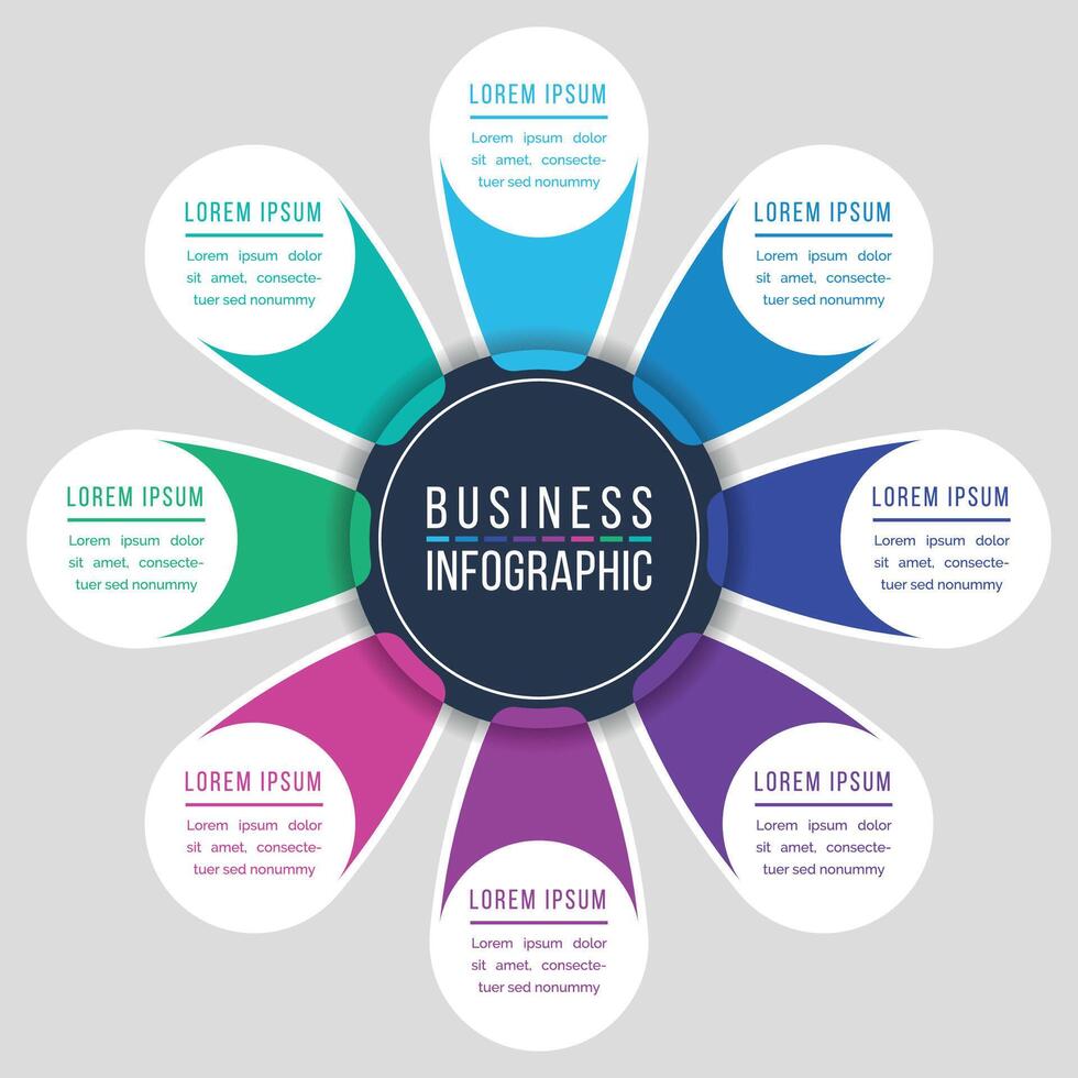 Infographic circle design 8 steps, objects, options or elements business information colorful vector